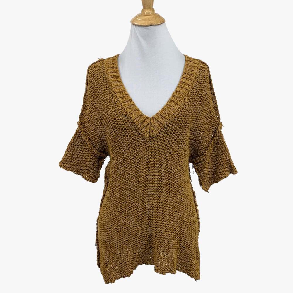 FP Beach Sweater Top Womens XS Extra Small Earth Exposed Stitch Chunky Knit